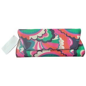 Trina Turk Summer Clutch Floral Cloud Print flap close pebbled vegan leather NWT